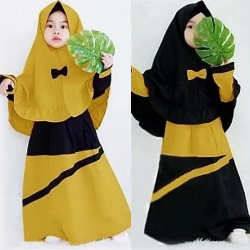 

Muslim Children Girls 2 Pieces Prayer Dress Hijab Abaya Ramadan Sets Arab Kids Arabic Headscarf Long Robe Islamic Gown Clothing