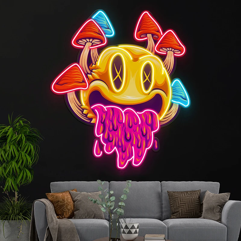 Funny Psychedelic Mushrooms Artwork Led Neon Sign Light Custom Bedroom Living Room Wall Art Decor Neon Signs Personalized Gifts