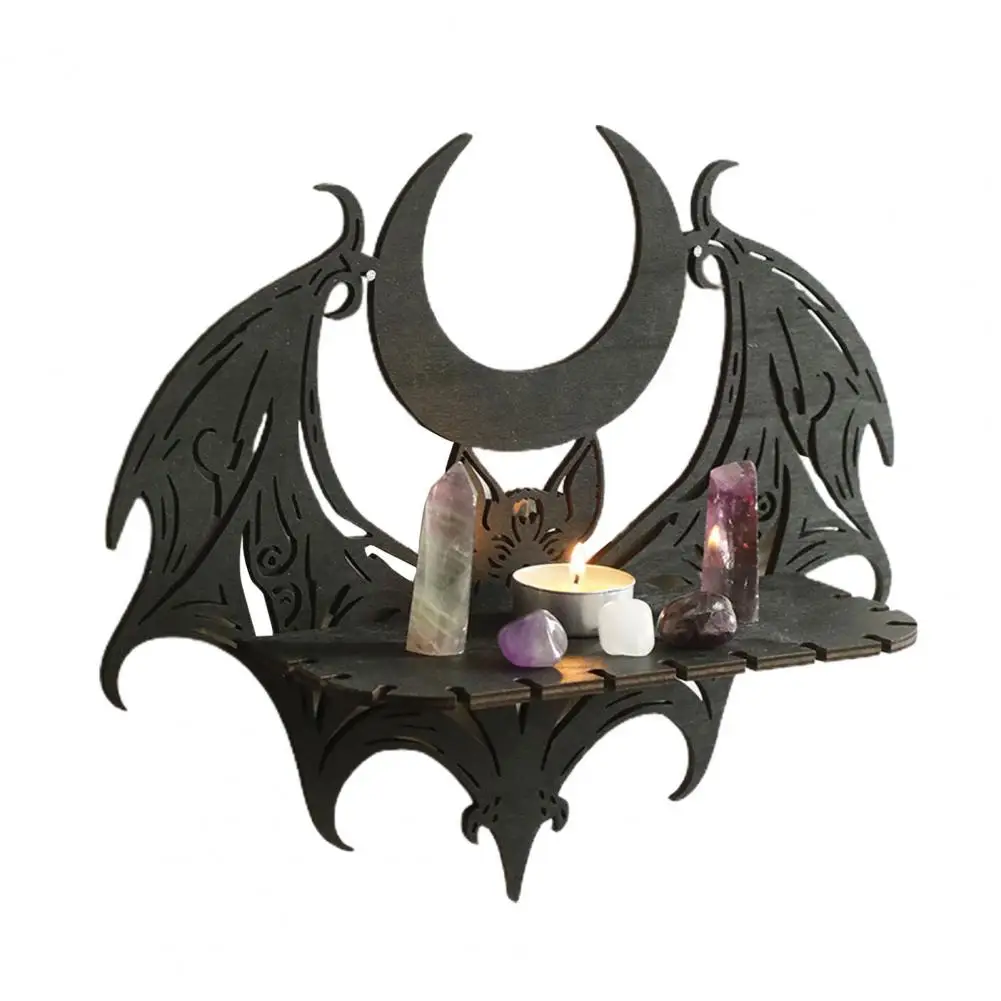 Wooden Bat Wall Shelf Halloween Decor Shelf Spooky Halloween Bat Wooden Wall Shelf with Faux Floating Display for Room Decor