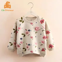 2025 Spring Autumn/Winter 2-10 Years Children'S Christmas Birthday Gift Raglan Sleeve Gray Floral Coat Kids Sweatshirt Baby Girl