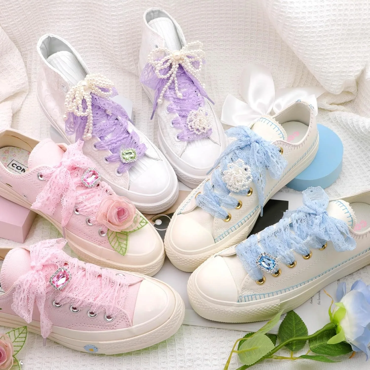 

1 Pair Silk Lace Shoelaces Girl Colourful Flat Shoe Laces White Black Casual Rope Shoelace for Shoes Accessories Wide 3CM