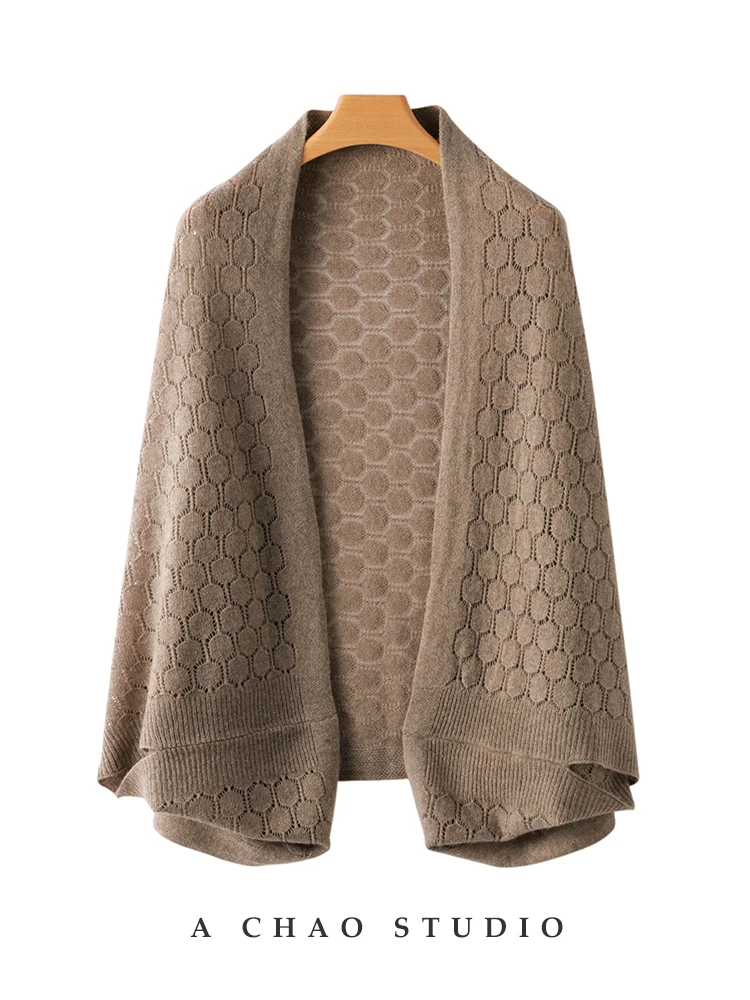 

CHICUU Women Cashmere Shawls Wraps Hollow Cape Autumn Winter 100% Cashmere Knitted Sweaters Grace Style