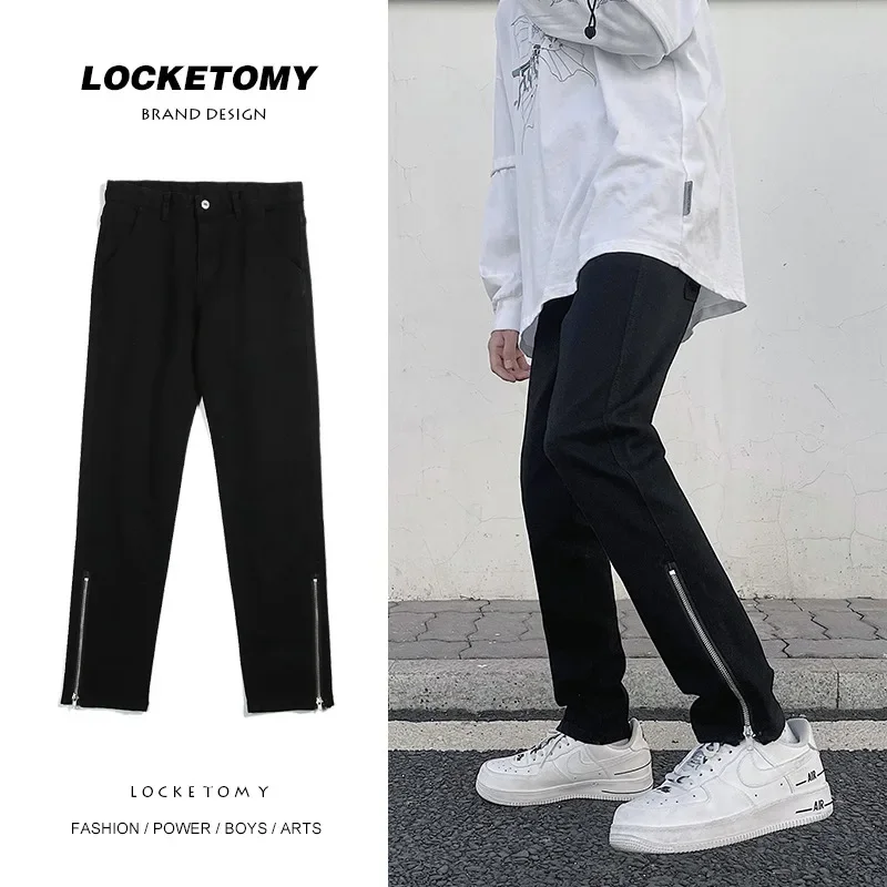 

New Arrivals Ankle Zipper Black Streetwear Men Slim Jeans Trousers Hip Hop Pencil Stretch Denim Pants Korean Clothing Pantalones