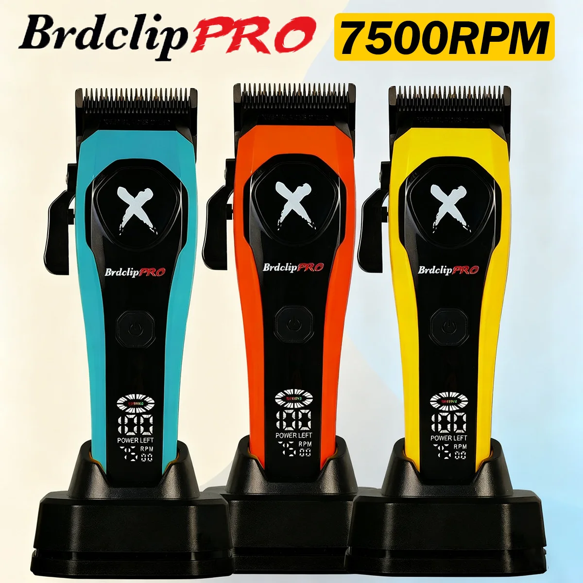 

BRDCLIP 619 Professional Hair Clipper 7500RPM Precision Steel Sharp-angled Blades LCD Display Charging Base Hair Cutting Machine