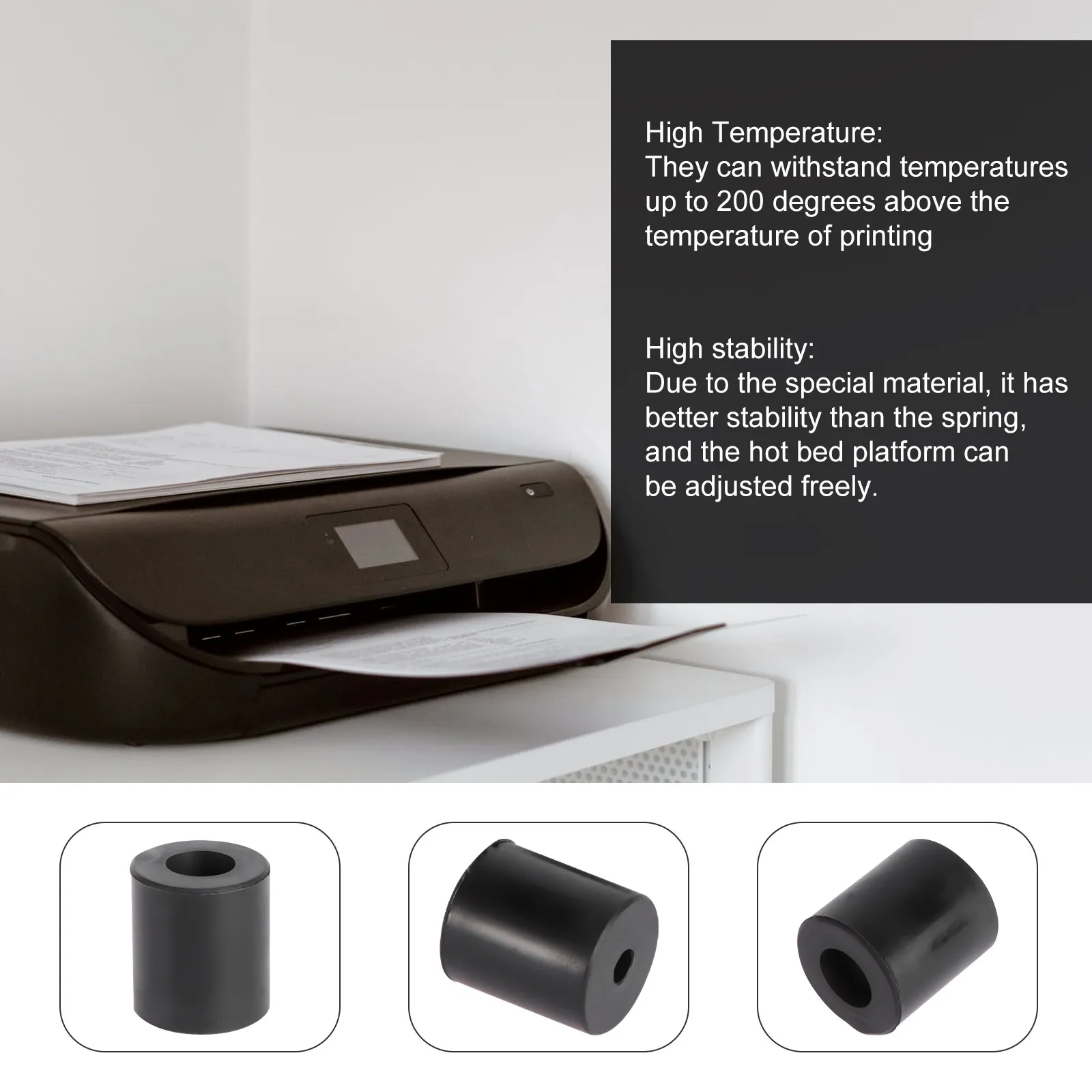 

4 шт. черные силиконовые выравнивающие колонки 16 мм, стабильные, термостойкие, для регулировки горячей платформы, аксессуары для 3D-печати