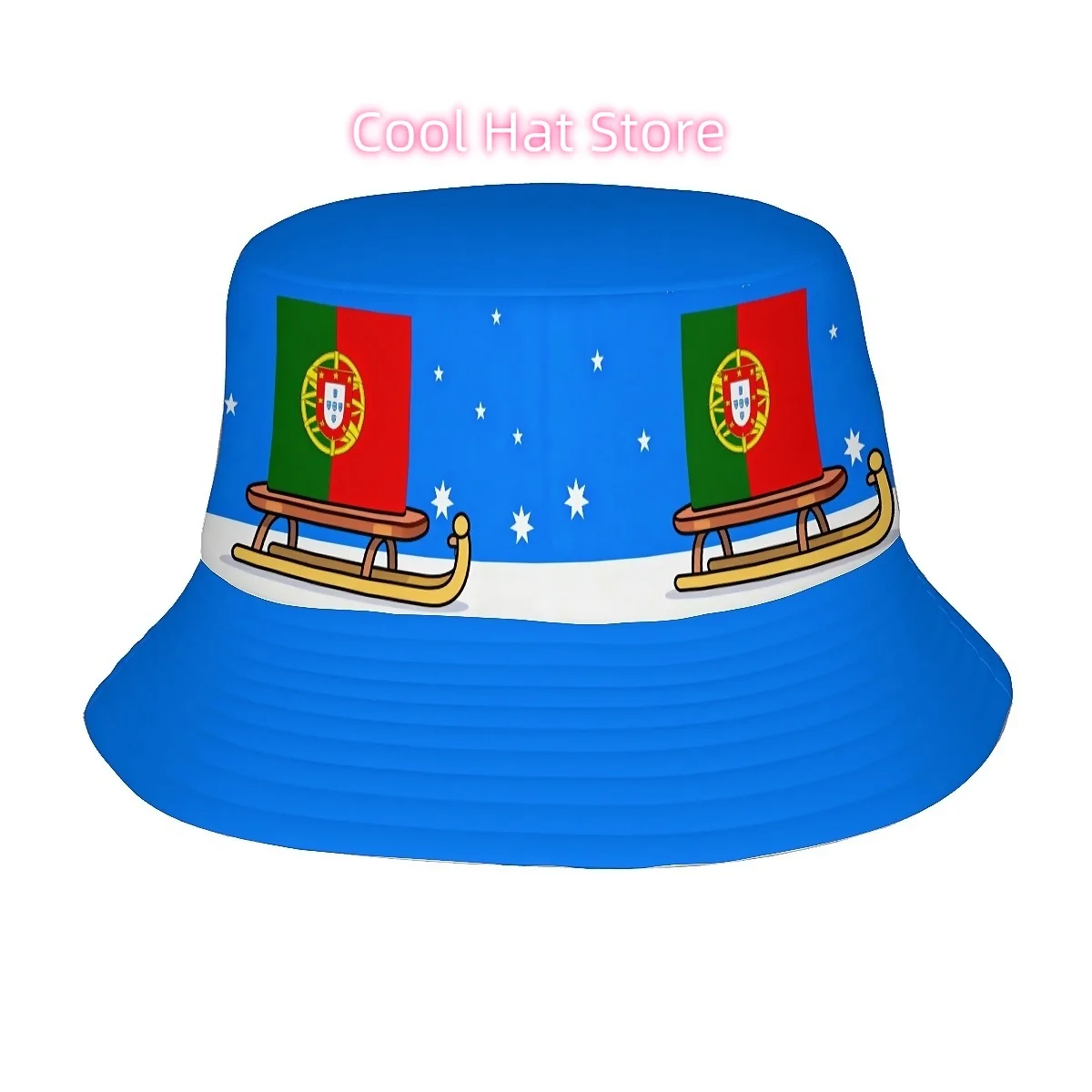 1pc Portuguese Flag & Sleigh Print Bucket Hat - Unisex Green/Red/Yellow Portugal National Colors, Wide Brim for Men &, Casual Ou