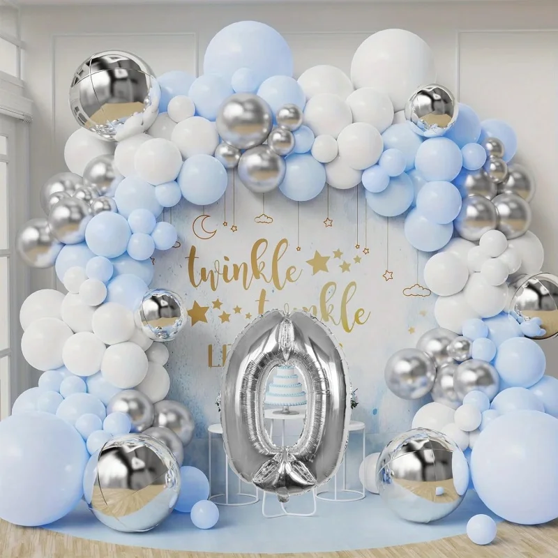 

Carnival Silver Light Blue wreath Arch Set Latex Balloon Party Supplies Children's Festival Celebration Family balloons
