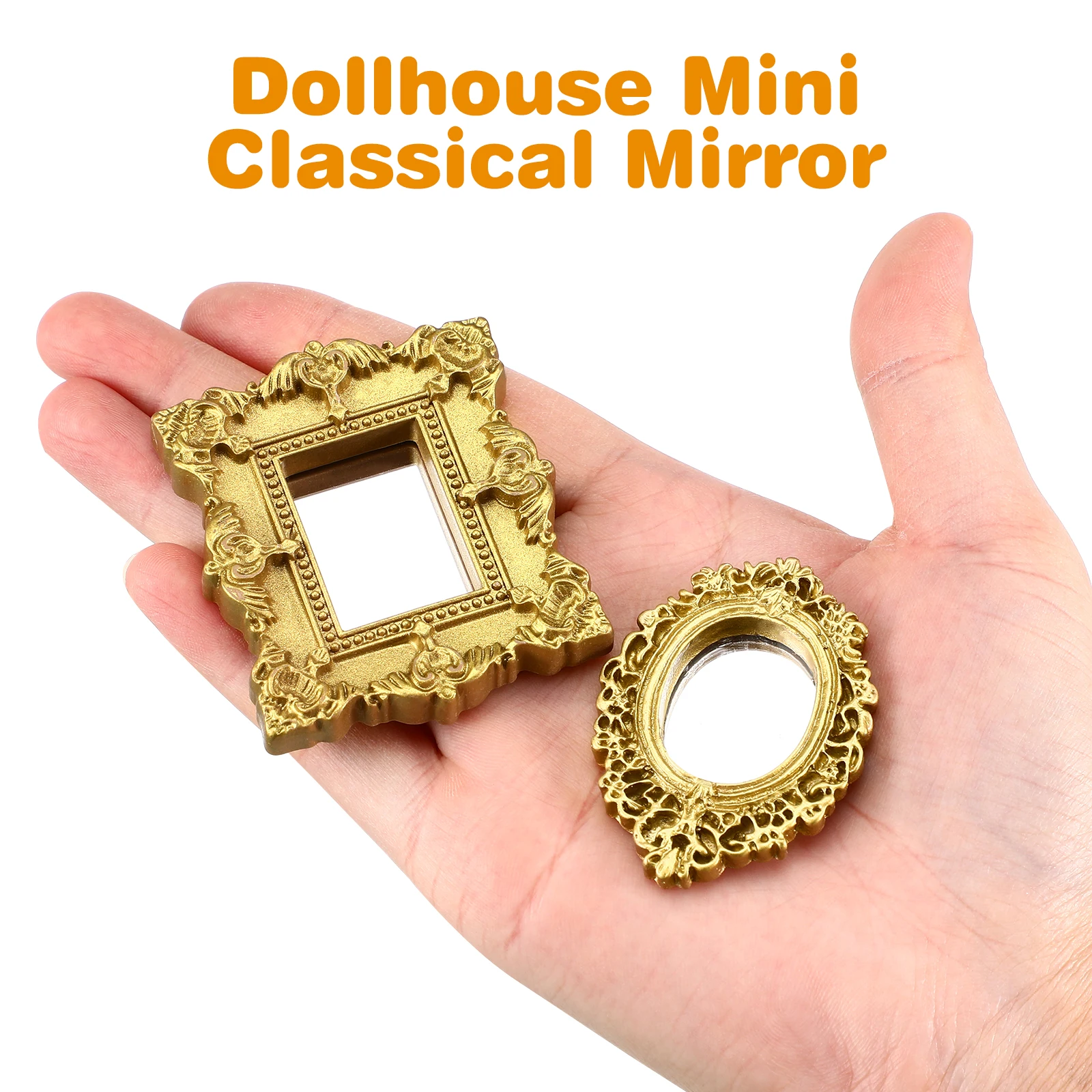 3Pcs Mini Classical Mirror Resin Material Scene Models Mini House Decor Vintage Small Mirror Scene Model