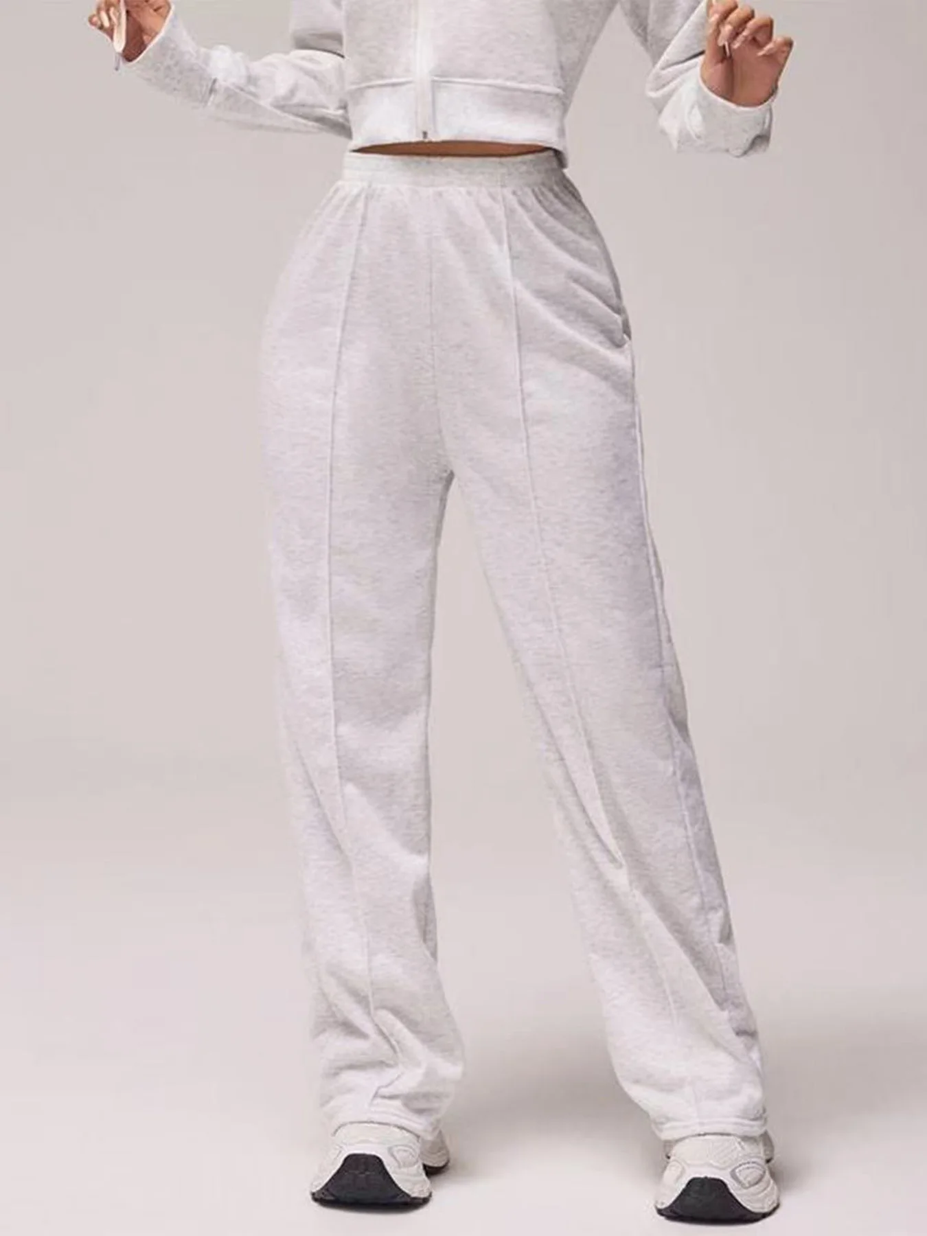 Best Selling Ladies Comfortable Slim Fit Casual Pants Pure Color Home Wear Wide Leg Sports Trousers European Style