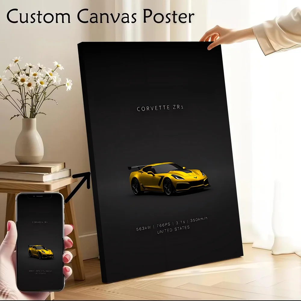 Front Sports Car Corvette C7 ZR1 Poster Customizable Printed Canvas Painting for Pictures Wall Art Decoration Living Room Decor
