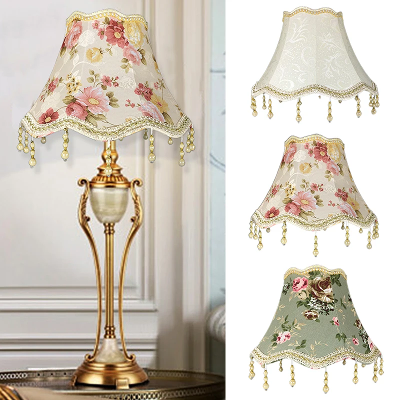 Europe Lampshade Jacquard Fabric Chandelier Wall Lamp Cover With Bead Tassels Retro Luxury Cloth Lampshade Enclosure Accessories