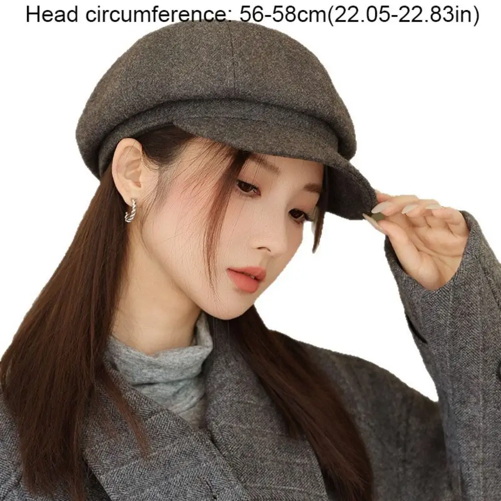 عارضة الصوف القوس قبعة دافئة كبيرة محيط الرأس موزع الصحف قبعة Y2k تنوعا الرسام قبعة الإناث #6