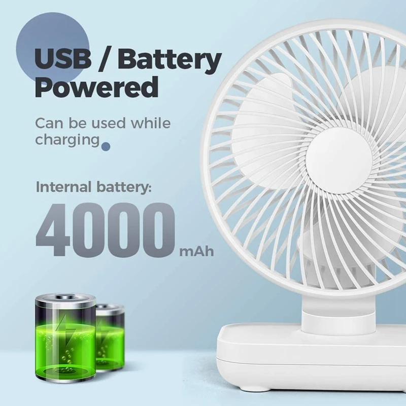 USB Desk Fan, Rechargeable Battery Operated, Mini Portable Fan, with Strong Airflow Quiet Operation White Colour