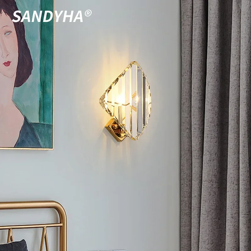 SANDYHA الشمال كريستال E14 مصابيح الحائط تصميم بسيط على الموضة لغرفة المعيشة غرفة نوم اللوح الأمامي دراسة الدرج الممر #2
