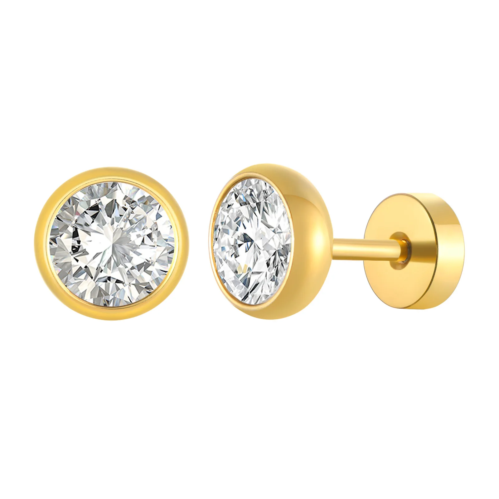 Men's Black Stainless Steel Stud Earrings, 8MM