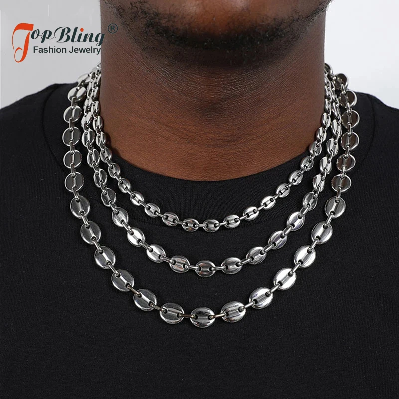 

TopBling Hip Hop Width 7MM 9MM 11MM Stainless Steel Gold Silver Color Coffee Beans Link Chain Necklace For Men Women Jewelry