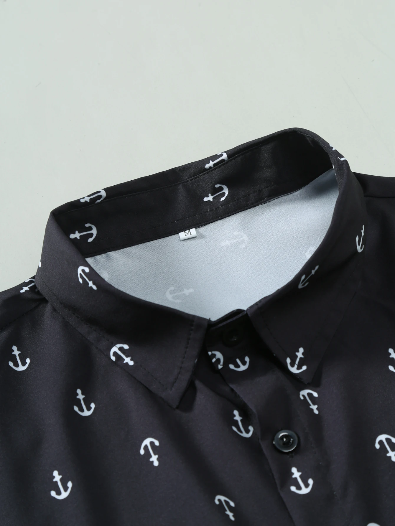 Men\'s Anchor Pattern Short Sleeve Button Down Lapel Shirt Summer Casual Shirt