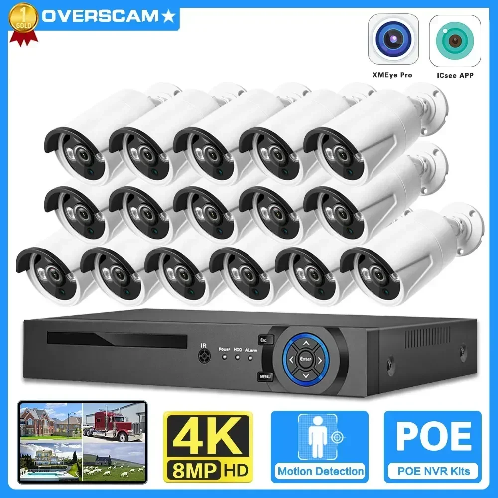 

16CH POE CCTV Security Camera System Kit 4K 8CH NVR Kit Street Waterproof Audio POE IP Bullet Camera Video Surveillance System