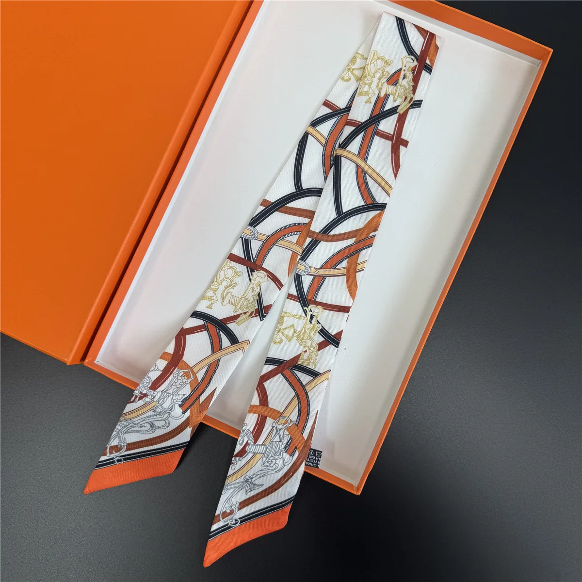 2026 Versatile Women's Twill Ribbon Tie Bag Handle Ribbon Headband Hot Selling Geometric Belt Chain Print Small Scarf Silk Scarf view 5