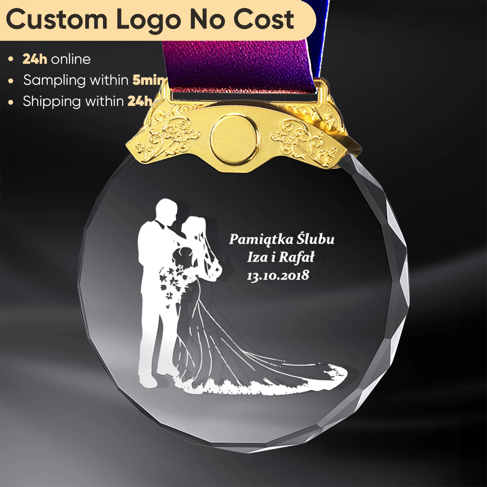 Color Printing or Laser Engraving Clear Crystal Glass Medals 1st 2nd 3rd Award Gift Box Packagin 1pcs Free Design and Make Logo