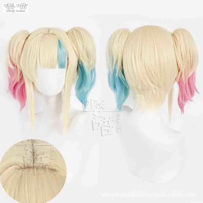 Harley Cosplay Wig Anime Quinzel Suicide Isekai Joker Girl Squad 40CM Wig Gradient Double Ponytails Heat Resistant Synthetic Wig