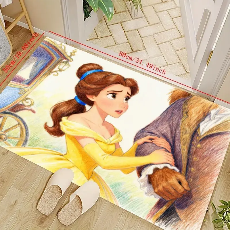 1 قطعة ديزني الجمال والوحش الأميرة حسناء والوحش الكرتون أنيمي الكلمة حصيرة ، 50x80 سنتيمتر/19.68x31.49 بوصة لينة عدم الانزلاق منطقة البساط f