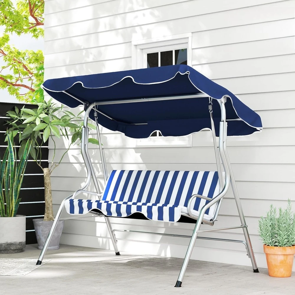 

Three-seater Porch Swing Chair with A Canopy, Outdoor Swing Bench with A Canopy, Adjustable Awning, Cushions, Customized