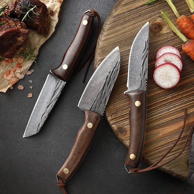 

Forged bone picking knife, sharp wooden handle, straight knife, handle, meat knife, barbecue meat, lamb, outdoor knife