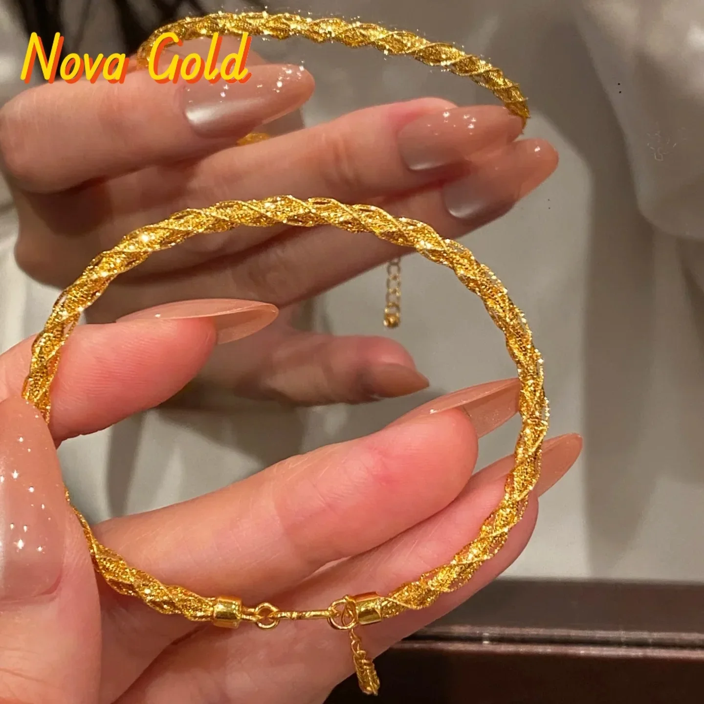 

NovaGlod Xiaohongshu's 24K real gold flashing galaxy winding bracelet shining 9999 plain circle thin bracelet hand decoration f
