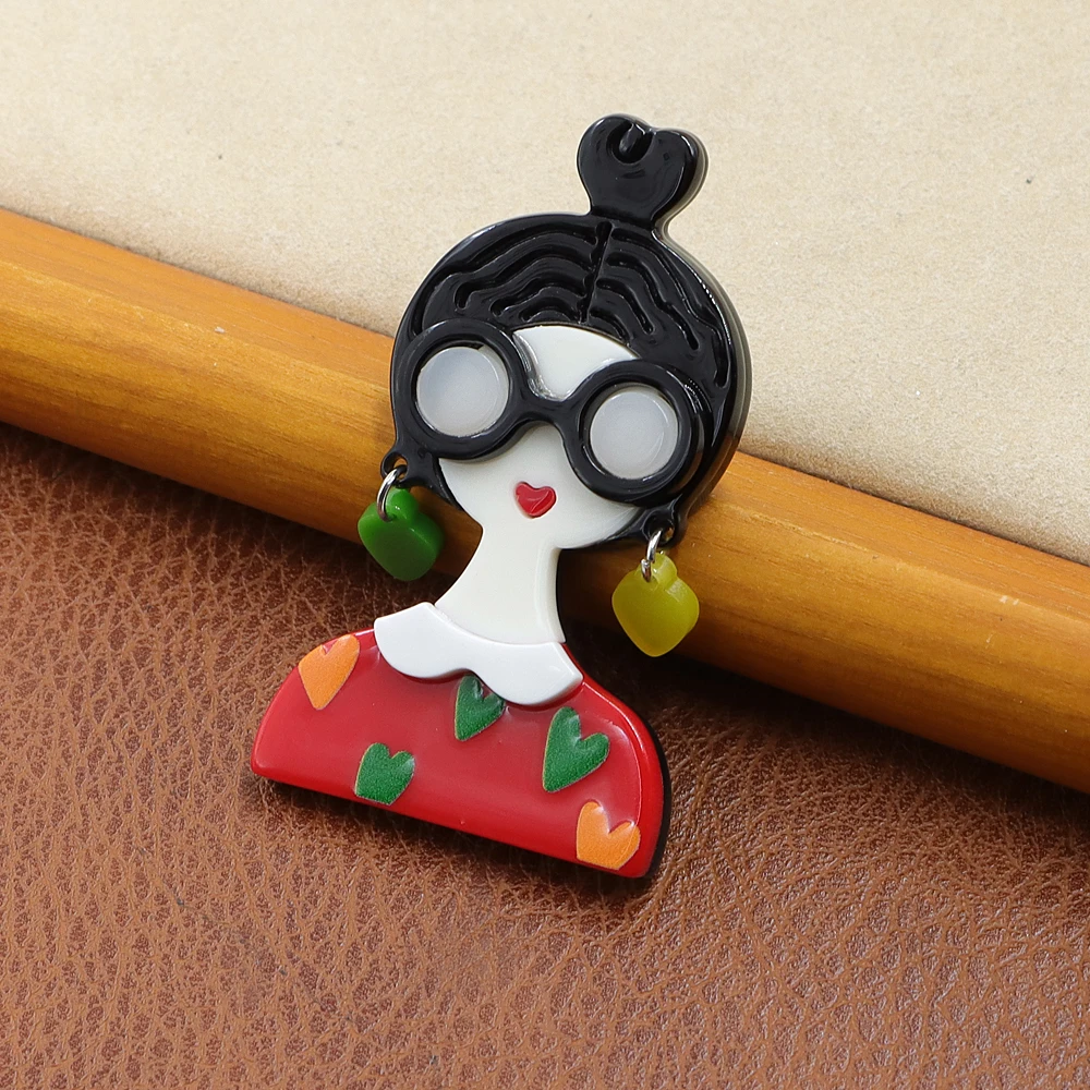 CINDY XIANG Acrylic Wear Red Hat Girl Brooch Acetate Fiber Pin Beautiful Lady Pin