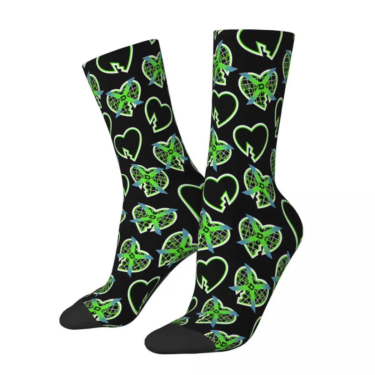 Black Green Heart Socks Printed Men's Stockings Polyester