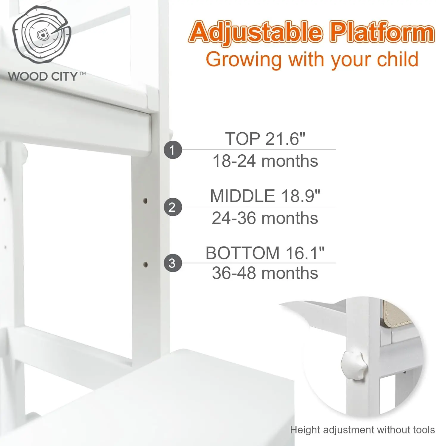 Wood City Toddler Standing Tower, 3 Adjustable Heights Kids Kitchen Step Stool With Cpc Certification, Equipped With Removable