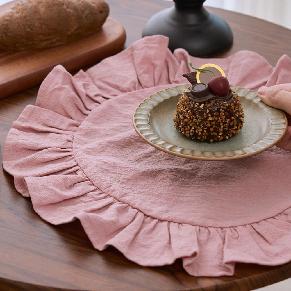 4 Pcs Scalloped Round Placemats Ruffle Edge Thin Table Mats For Kitchen Dining Wedding Party Home Decor Linens