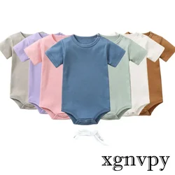 Newborn Baby Summer Rompers Short Sleeve Organic Cotton Infant Classic Romper Pajamas Solid Color Boy Girl Clothes