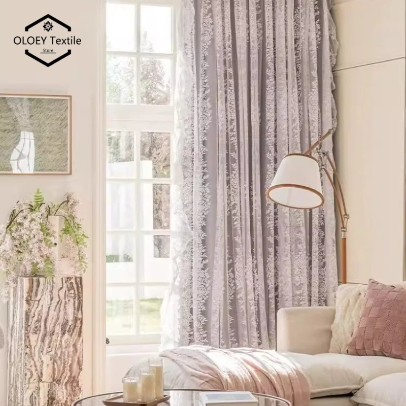 French Rococo Inspired Curtains Purple Velvet Heavy Blackout Luxury Lace Trim Princess Style Bedroom Living Room Window Drapes