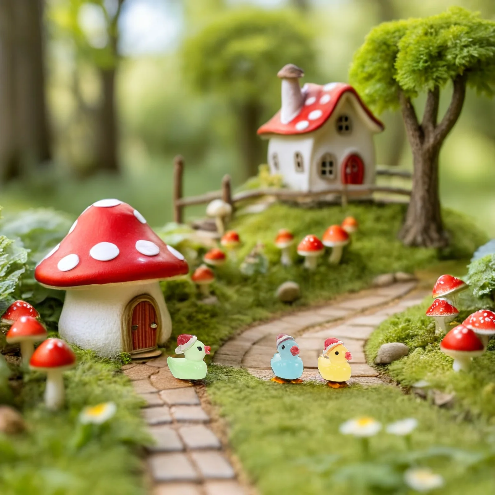 50 szt. Świąteczne, świecące w ciemności mini kaczuszki z żywicy, luminescencyjne ozdoby do ogrodu, do domku dla lalek, mikro krajobrazu, dekoracji DIY, bajkowego ogrodu.