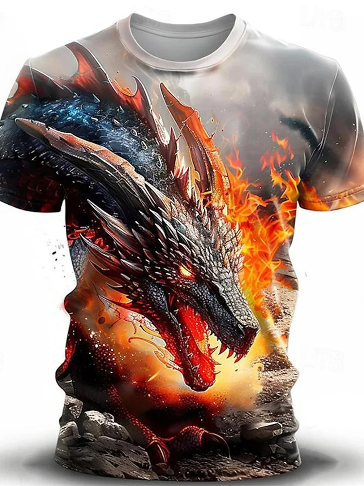 2024 Summer Men\\\'s Casual T-Shirt Graphic Dragon Casual Subculture 3D Print Gradient printing Sports Comfortable Tops Street