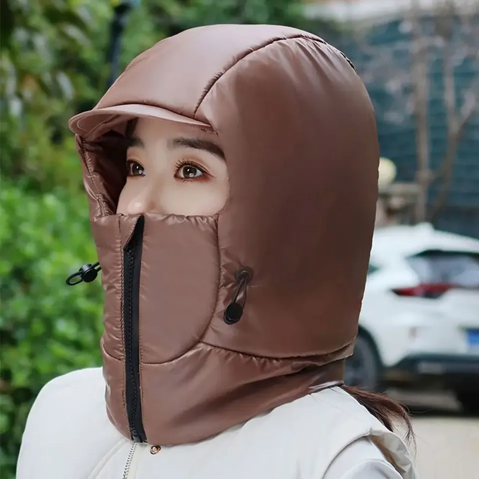 

Outdoors Cycling Bomber Hat Warm Integrated Face Ear Ushanka Fur Hat Thick Windproof Earflap Bonnet for Men Women