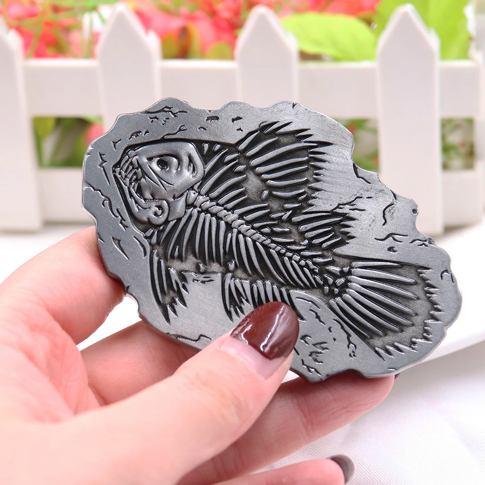 40mm Fish Fishbone Fossil Belt Buckle with Pewter Finish Leather Craft Homemade Retro Pin Strap DIY Man Male Jeans Accessory