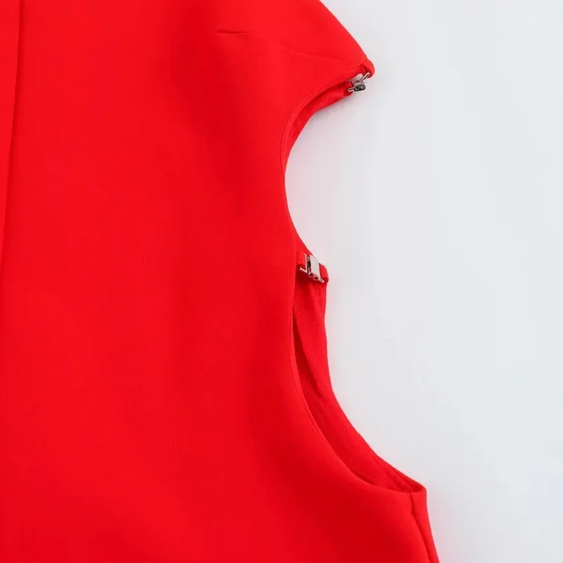 TRAF prendisole estivi da donna 2024 Mini abiti Cut-Out rosso o-collo senza maniche Tank abiti corti abiti da festa eleganti di moda