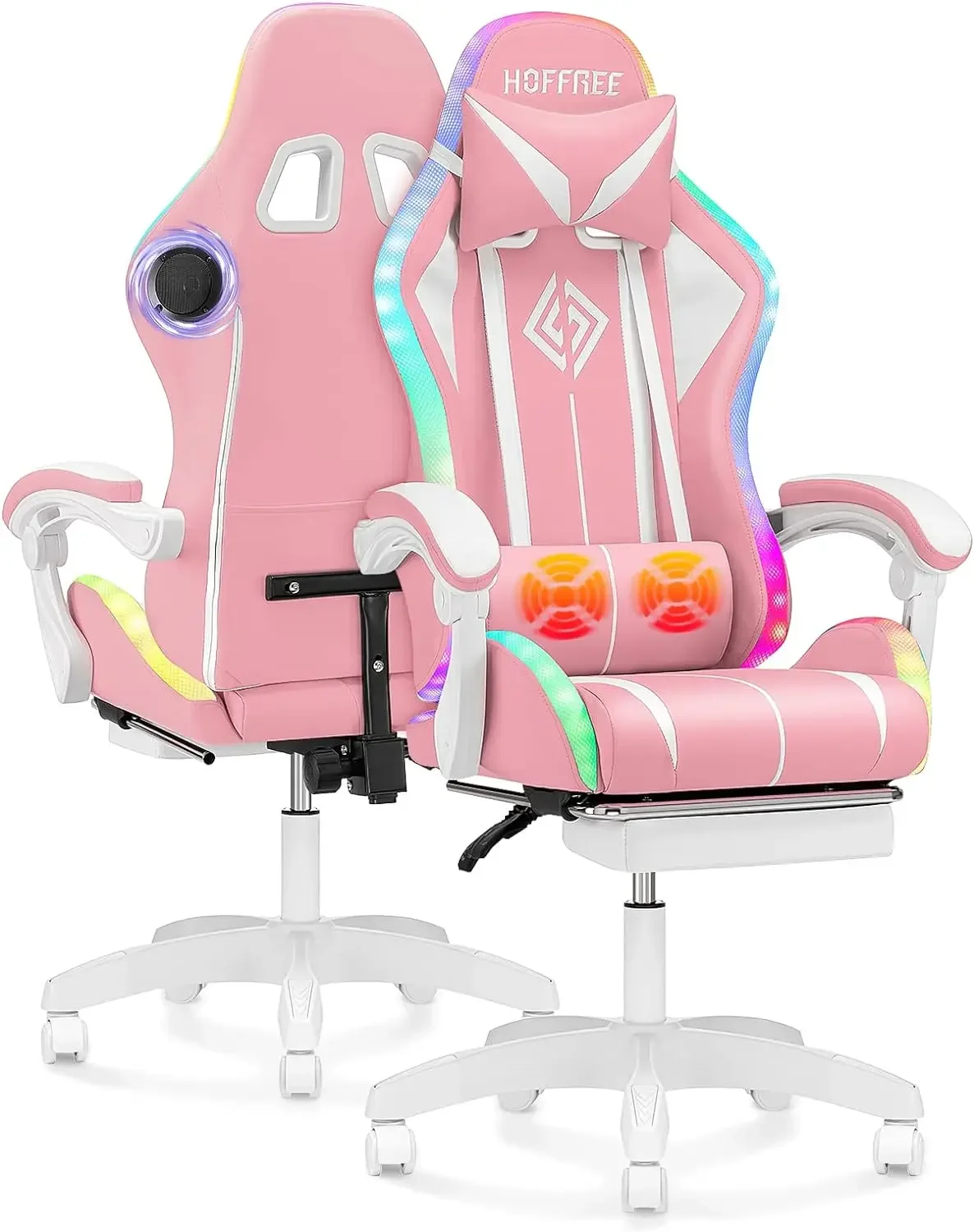 

Furniture suppliesComputer Gaming Chair Pink with Bluetooth Speakers and RGB LED Lights for Girls Massage Chair with Footrest Cu