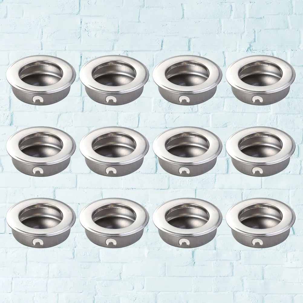 12Pcs Silver Stainless Steel Recessed Flush Pulls 41Mm Dia Brushed Finish Cabinet Door Drawer Sliding Door Hardware Set