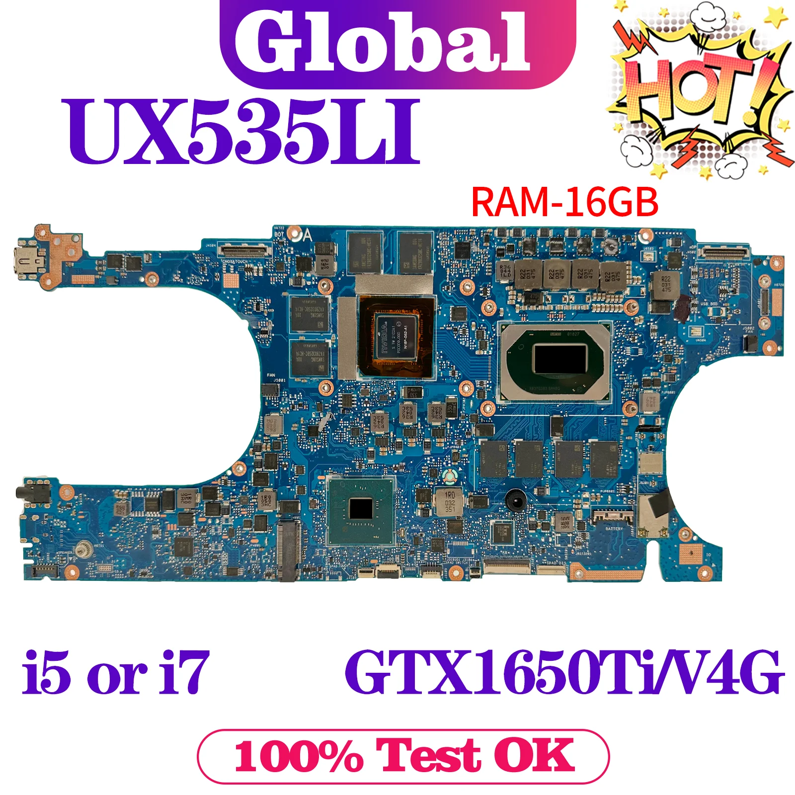 

KEFU UX535LI Материнская плата ASUS UX535LH BX535L BX535LH BX535LI материнская плата для ноутбука i5 i7 10-го поколения GTX1650Ti/V4G 16GB/RAM