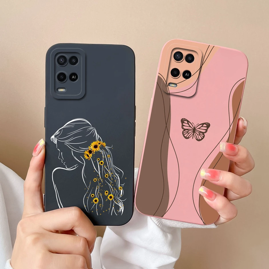 For OPPO A54 4G Case Cute Butterfly Flower Cartoon Shockproof Ultrathin Back Cover For OPPOA54 A 54 4G Liquid Silicone Shell