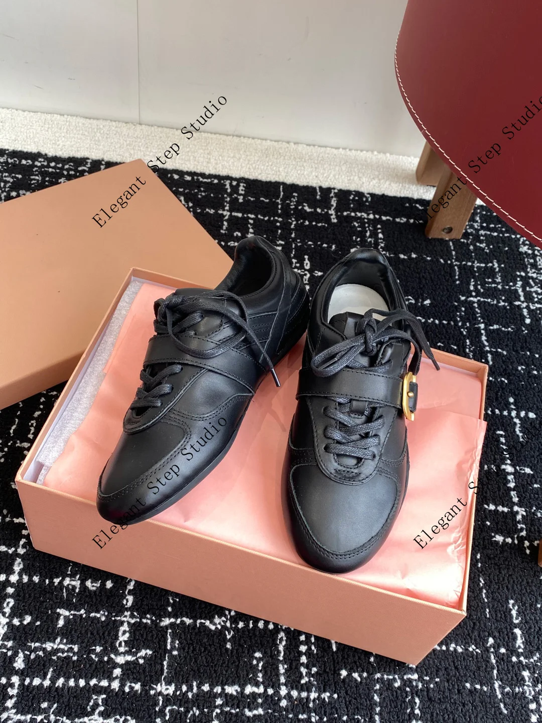 

Women's Shoes Leather Sneakers With Buckle Runway