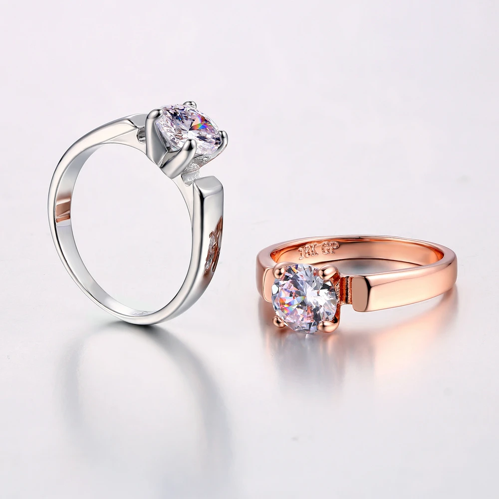 Classic Elegant Cubic Zirconia Engagement Finger Ring Rose Gold Color Crystal Fashion Wedding Jewelry For Man and Women DWR054