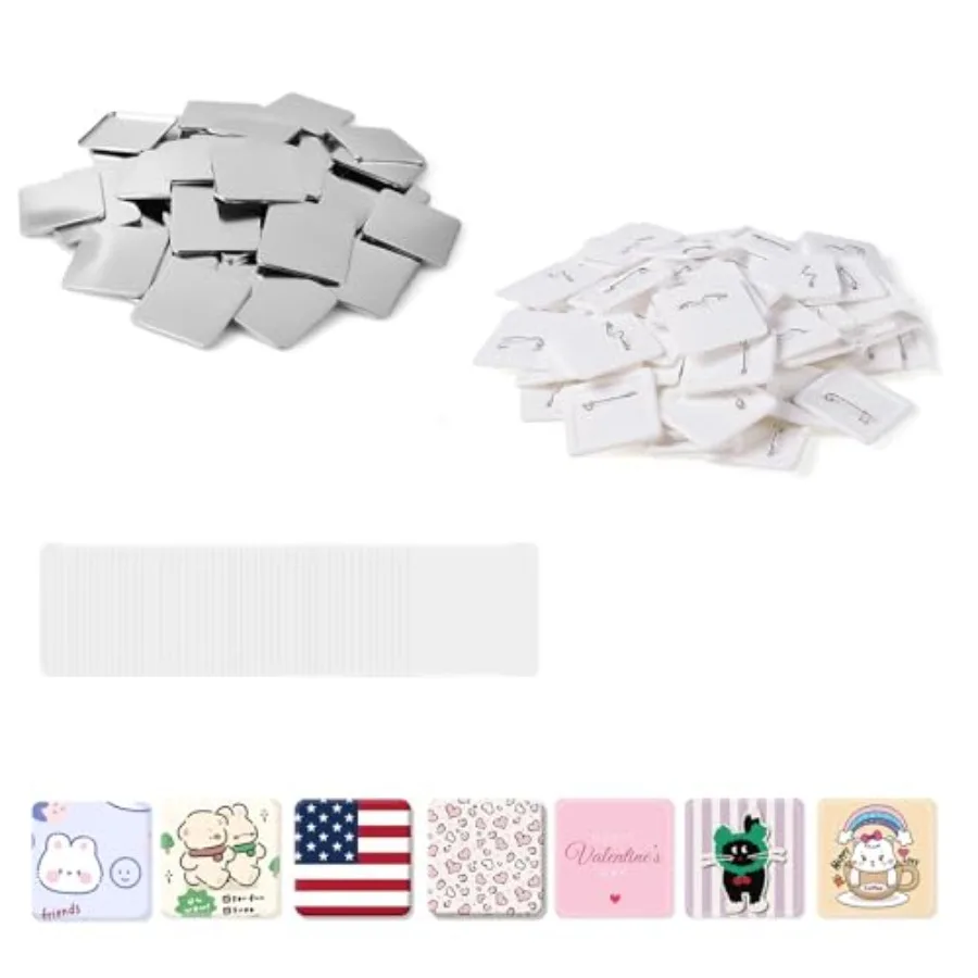 

50 комплектов квадратных пустых пустых пустых пустых пуговиц для изготовления значков 50 x 50 мм, набор для изготовления металлических булавок с задней крышкой и прозрачными пленками f