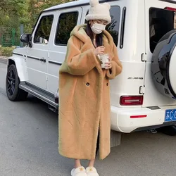 5XL Oversized Winter Faux Fur Coat Women Thick Warm Long Fur Jacket Female Plush Parka Hooded Overcoat Double Breasted Outwear