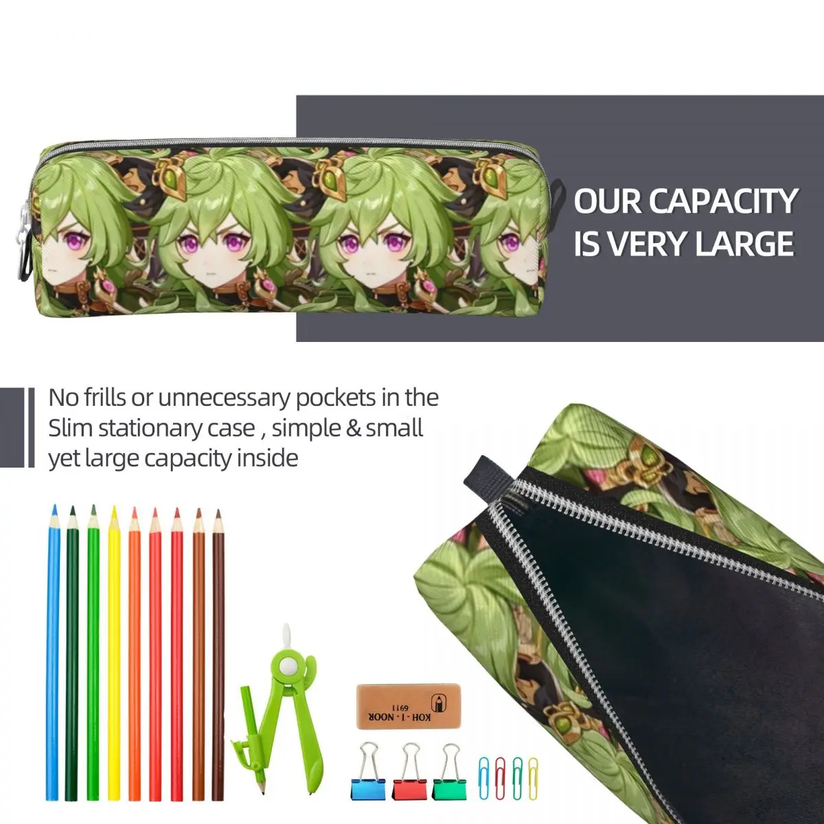 Collei Genshin Impact Game Lápis Casos, Lápis Pouch, Pen Box para o Estudante, Saco de Grande Capacidade, Material Escolar, Papelaria Presente