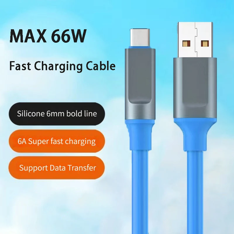 66W Super Fast Charge Type C Data Cable Transparent Quick Charge for Xiaomi Huawei Samsung